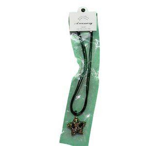 Star Pendant Necklace Black Cord Glittery Iridescent Star Design Adjustable